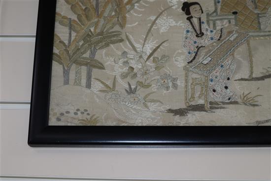 A late 19th century Chinese embroidered silk picture 45 x 69cm